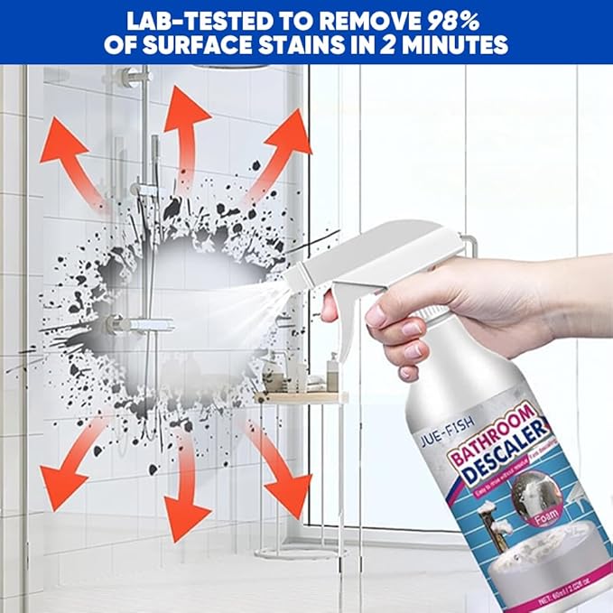 Bathroom Descaler Foam Cleaner: All-In-One Powerful Cleaner Spray - Strong Shower, Bathtub, Glass, Faucet, Tile, and Toilet Cleaner for Stubborn Stains & Limescale Removal (2)