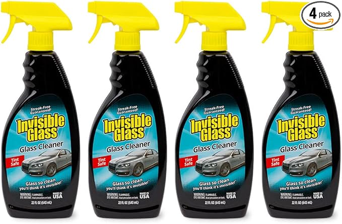 Invisible Glass 92164-4PK Premium Glass and Window Cleaner for Auto and Home Cleans Glass, Windows, Windshields, and More, Streak-Free, Ammonia-Free, Tint-Safe – 22 fl oz (Pack of 4)