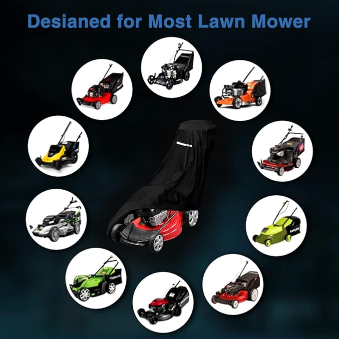 Outdoors Lawn Mower Cover Waterproof Heavy Duty Push Lawn Mower Covers Storage Tear-Resistant, UV Protection Universal Fit with Drawstring & Cover Storage Bag, Waterproof Lawnmower Covers for Outdoor
