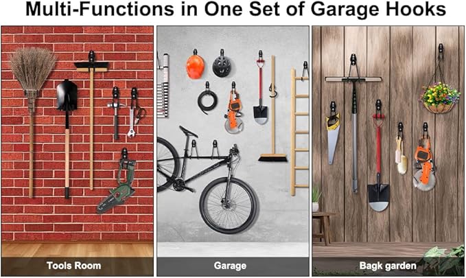 16 Pack Steel Wall Mount Garage Storage Hooks with Anti-Slip Coating, Heavy Duty, Hooks, for Hanging Bike, Ladder, Garden Tools