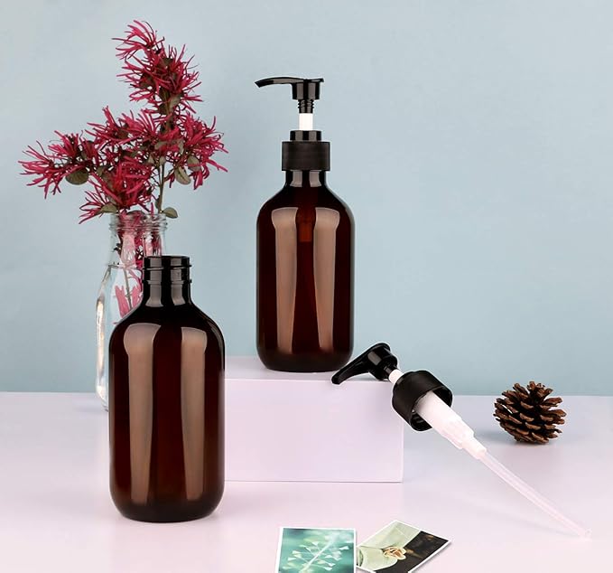 Plastic Soap Dispenser, Yebeauty Pump Bottle 10oz/300ml Empty Refillable Lotion Pump Dispenser Shampoo Bottles Containers with Pump Multipurpose for Cosmetic Kitchen Bathroom, 2-Pack Brown