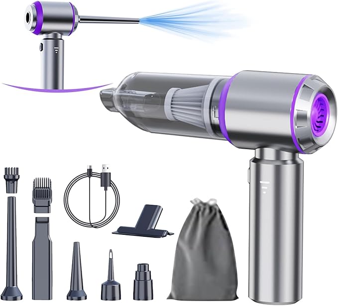 Car Vacuum Portable Cordless 20000PA High Power Mini Vacuum Cleaner 4-in-1 Compressed Air Duster & Air Blower & Pump Hand Held Vacuum with Brushless Motor for Car, Home, Office,Camping