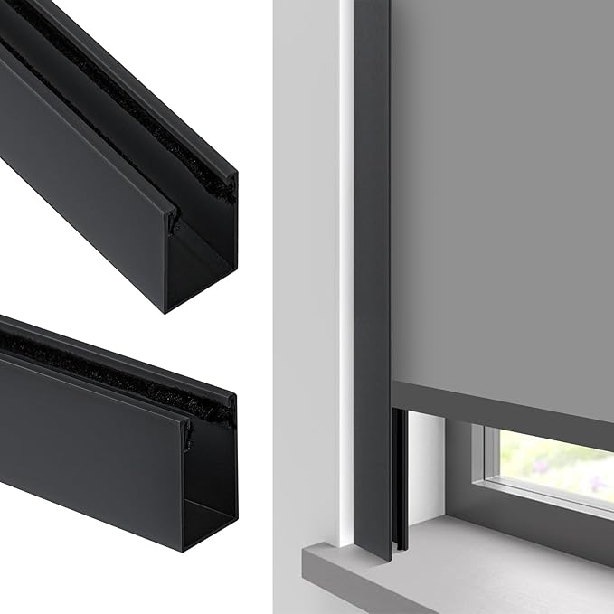 100% Blackout U-Channel Aluminum Light Blocking Strip for Window Shades Roller and Blinds Both Sides Tracks for Blackout Shades Easy to Install Great for Bedroom Nursery (Black-2pcs, 58.5")