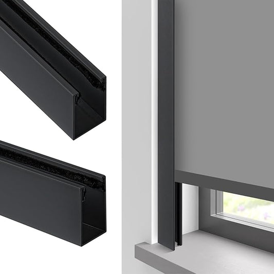 100% Blackout U-Channel Aluminum Light Blocking Strip for Window Shades Roller and Blinds Both Sides Tracks for Blackout Shades Easy to Install Great for Bedroom Nursery (Black-2pcs, 58.5")