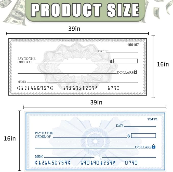 Giant Check Oversized 40"x16" Dry Erase Ceremony Check | School Award Plaque & Fundraising Progress Tracker | Reusable Waterproof Sign for Classrooms