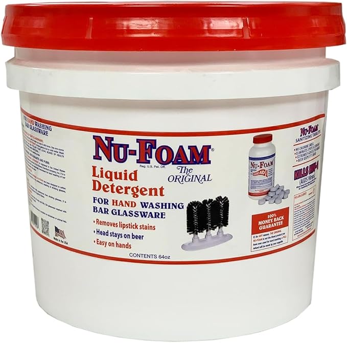 Nu-Foam Glass Washing Powder - Detergent for Bar Glassware – Original Streak-Free Solution - Hand Washing Bar, Tavern, Brewery Supplies - Spotless Serving Glasses - Easy On Hands - 25 Lb Pail