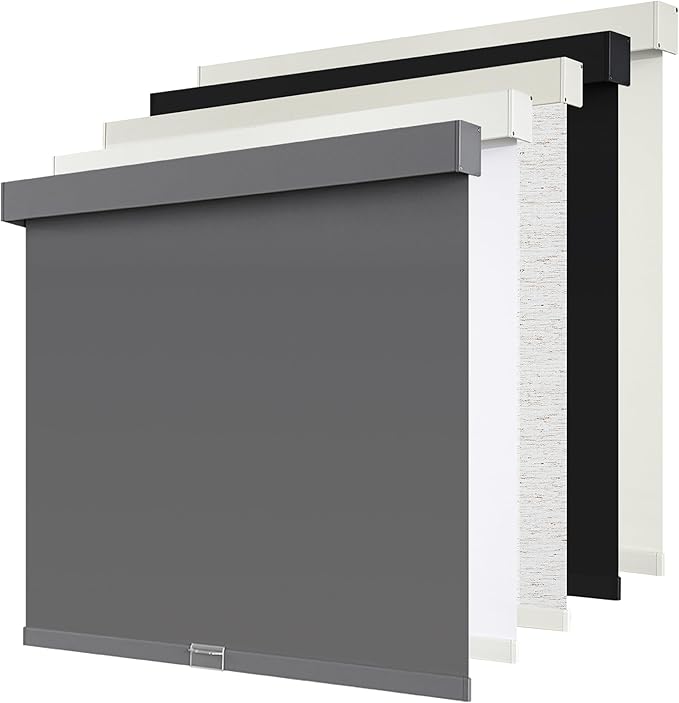 Cordless Blackout Roller Shades Blinds for Windows Free-Stop,Pull Down Room Darkening with Valance,Thermal Insulated Woven Fabric Window Door Blinds for Home,Office,Grey 57" W x 72" L