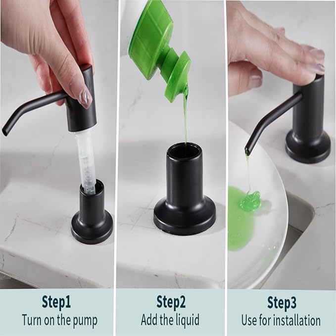 FORIOUS Black Soap Dispenser for Kitchen Sink with 500ML/18OZ Bottle, Lotion Dispenser Built in Refill from The Top for Countertop Sink