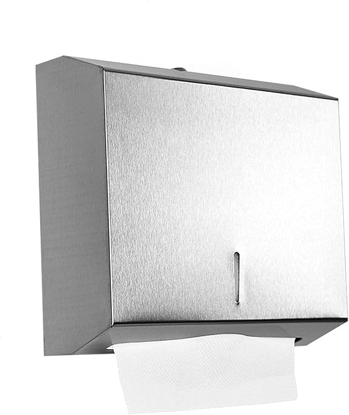 Wall-Mounted Comercial Paper Towel Dispenser, Brushed Stainless Steel Bathroom Hand Towel Dispenser with Lock Design, Large Capacity 250 C-Fold 300 Multi-Fold Capacity