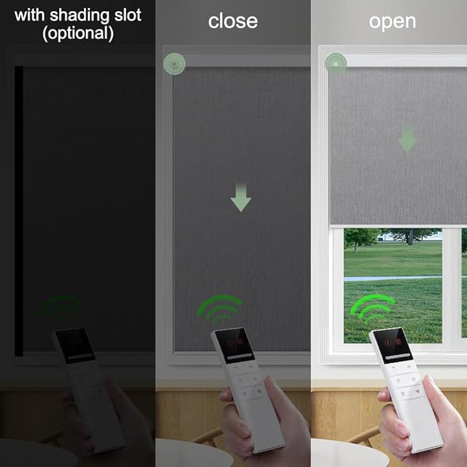 Zshine Motorized Blackout Window Blinds Customize Width (23-95 Inches) Remote Control Wireless and Rechargeable Roller Shades Blinds for Windows, Home, Office, Hotel, Club, Restaurant(82164C)
