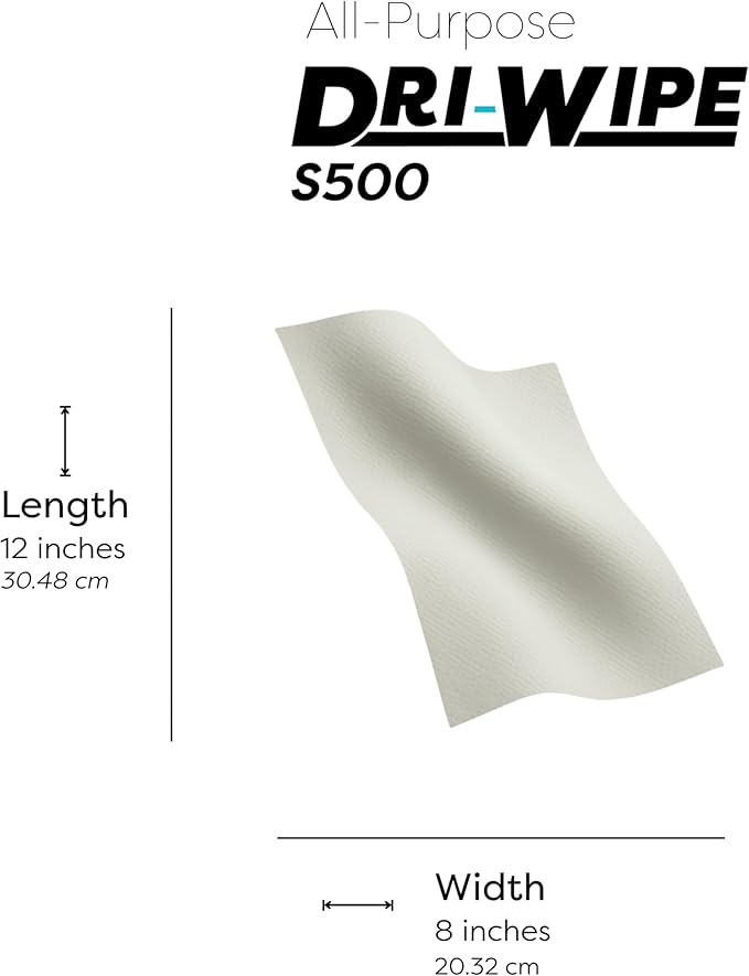 Dri-Wipe S500 by SMPLY Brands – All-Purpose Disposable Wipes, 176-Count, Strong Alternative to Shop Towels & Paper Towels, 8" x 12" Center-Pull Sheets