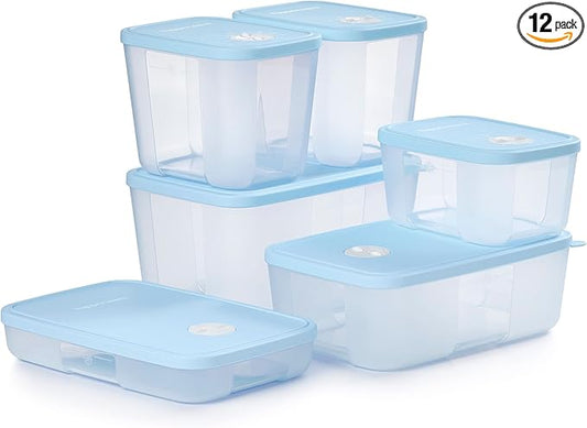 Tupperware Date, Store & Freeze Collection 6 Piece Food Storage Container Set, Dishwasher Safe and BPA Free (6 Containers, 6 Lids)