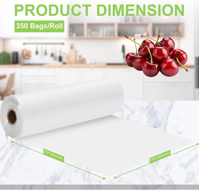 Food Storage Bags, 12" X 16" Plastic Produce Bag, Clear Plastic Bag for Food, Fruit, Vegetable, Refrigerator Storage, Kitchen,350 Bags/Roll (4 Rolls)