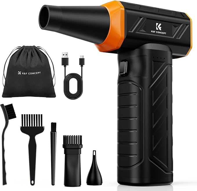 K&F CONCEPT Long-Lasting Compressed Air Duster, 8000mAh-150min Endurance| 150000RPM|LED Light|3 Gear Adjustable|Rechargeable Brushless Motor|for Computer, Keyboard, Car, Home