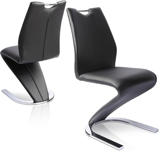 Mermaid Dining Chairs Set of 2, Modern Kitchen Dining Room Armless Upholstered Side Chairs in PU Leather Cushion Seat and Sturdy Metal Legs (2 Black)