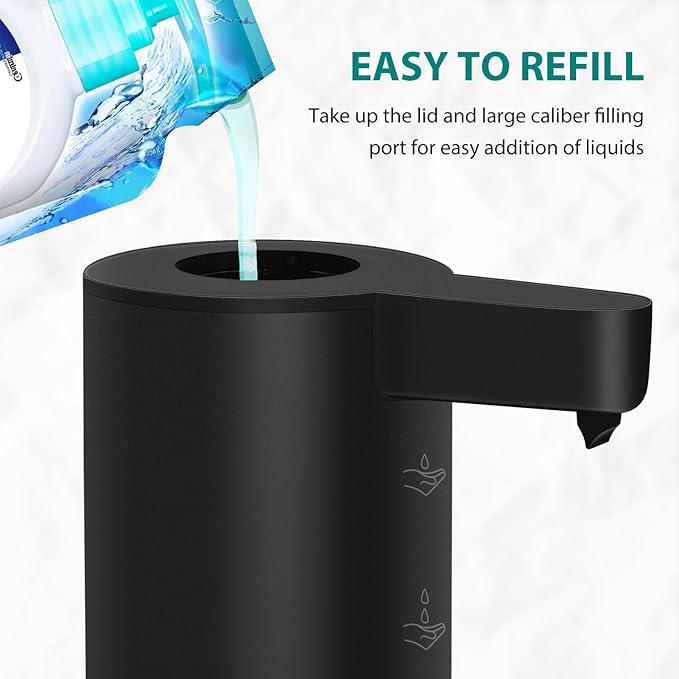 Automatic Soap Dispenser Stainless Steel with Sensor Infrared Soap Dispenser Electric IPX5 Waterproof USB-C Charging Motion Sensor for Kitchen & Bathroom (Black)