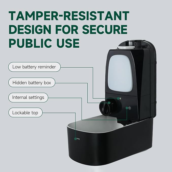 Commercial Automatic Soap Dispenser Large 34oz/1000ml Capacity Wall-Mounted Touchless Liquid Dispenser for High-Traffic Restrooms, Offices, Hospitals Model 1220S Black