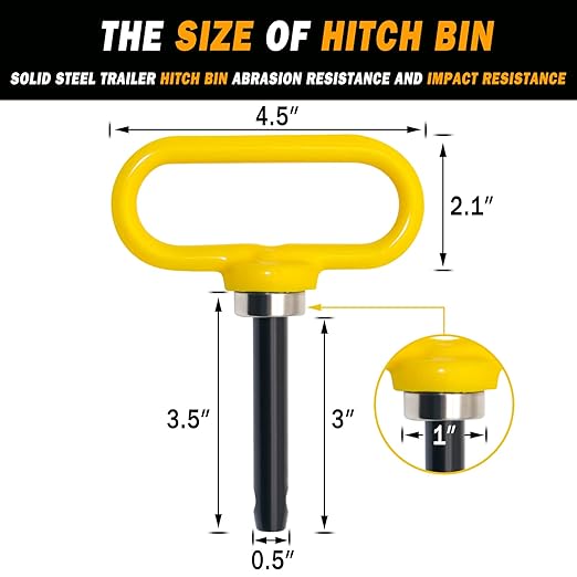 2 Packs Magnetic Hitch Pin, Lawn Mower Trailer Hitch Pins 1/2 Inch with Handle and Clip, Trailer Gate Pin for Mowers, Tractor Truck, Towing Cargo, ATV - Simple One Handed Hook On & Off（Yellow