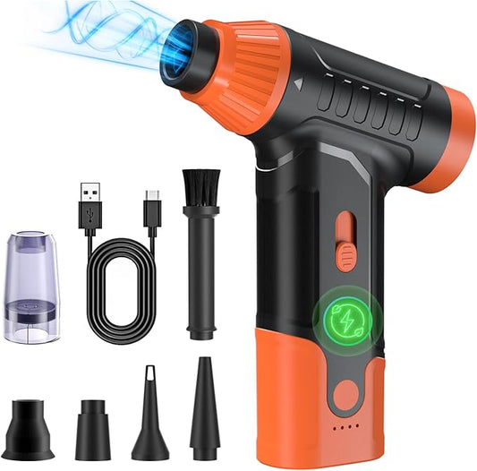 Electric Air Duster for PC - Compressed Air Duster for Keyboard Cleaning, 110,000 RPM Rechargeable Mini Blower for Computer (Orange)