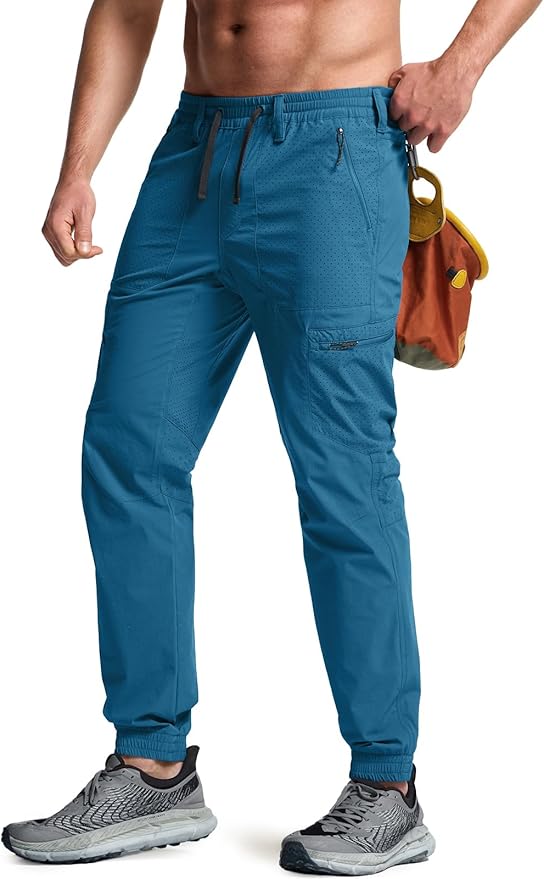 CQR Men's Lightweight Vent Hiking Pants, Water-Resistant & Breathable Sports Outdoor Athletic Pants with Elastic Waist