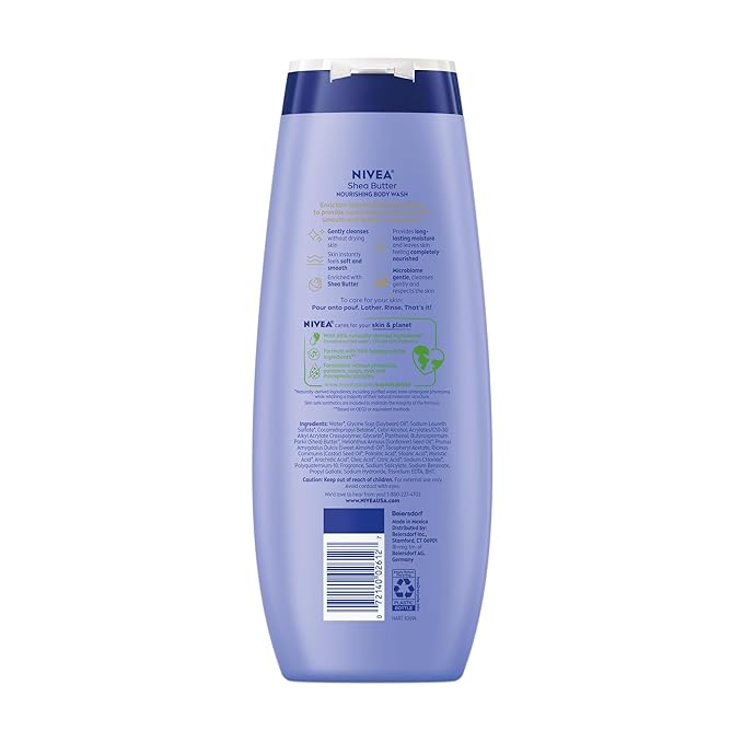 NIVEA Nourishing Shea Butter Body Wash, 20 Fl Oz Bottle Refreshing White Peach and Jasmine Scented Body Wash, 20 Fl Oz Bottle, Skin Care Set with Provitamin B5 and Vitamin E
