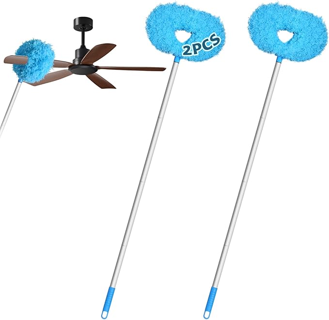 Storystore Ceiling Fan Cleaner Duster with Extension Pole, Adjustable from 13 to 49.7 Inches, Removable Fan Blade Cleaner (Blue-2 Pack)