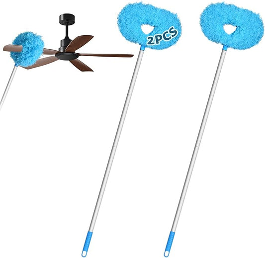 Storystore Ceiling Fan Cleaner Duster with Extension Pole, Adjustable from 13 to 49.7 Inches, Removable Fan Blade Cleaner (Blue-2 Pack)