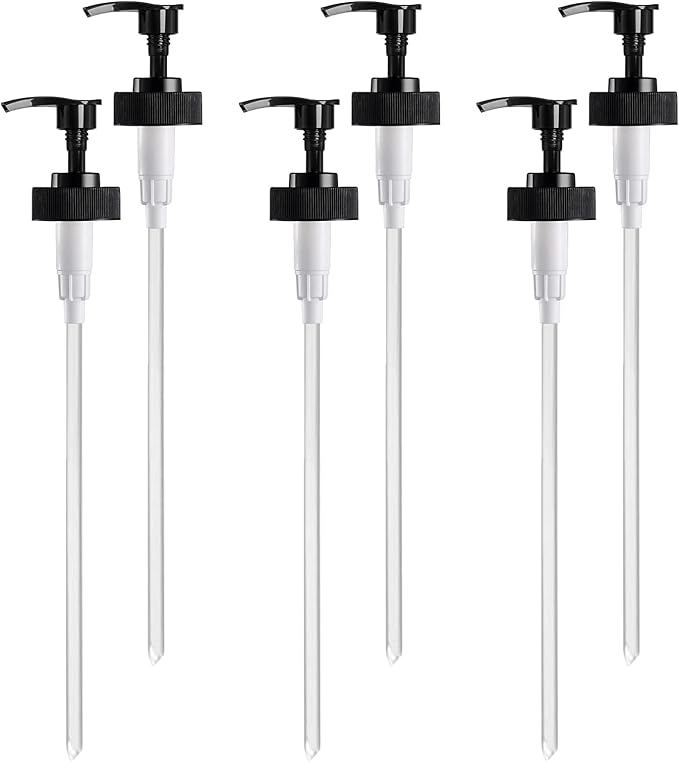 Gallon Pump Dispenser, Fits Most 1 Gallon Jugs and Containers 38/400 Snow Cone Syrup Pump Lid Top Replacement for Sanitizer, Lotion, Shampoo, Conditioner (Balck - 6 Pack)