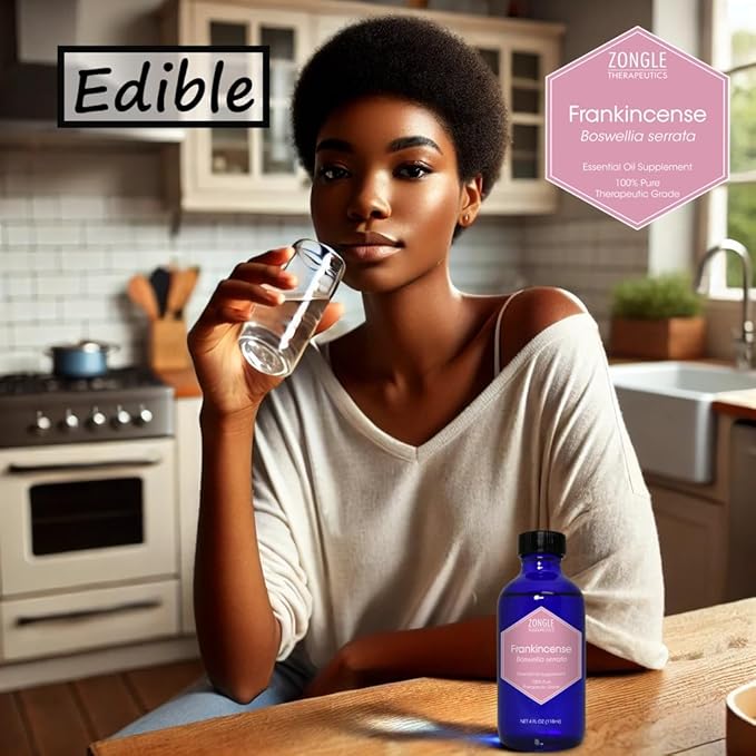 Frankincense Essential Oil, Food Grade, for Face – 100% Pure, Frankincense, Resin, Oil, Boswellia Serrata, Edible, by Zongle Therapeutics, 4 OZ