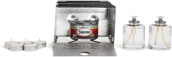 Sterno Emergency Preparedness Kit – Portable Stove, Liquid Wax Candles, Tealights – Supplies for Indoor & Outdoor Cooking & Lighting for Power Outages, Camping & Disasters