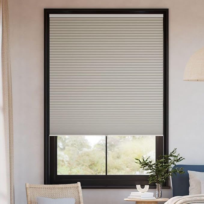 SelectBlinds Cordless Blackout Cellular Shades – No-Drill or Drill Mount – Maximum Darkness & Energy Efficiency – Any Size 13-84” W x 12-84” H, 4 Color Choices, Inside or Outside Mount (Gorgeous Gray)