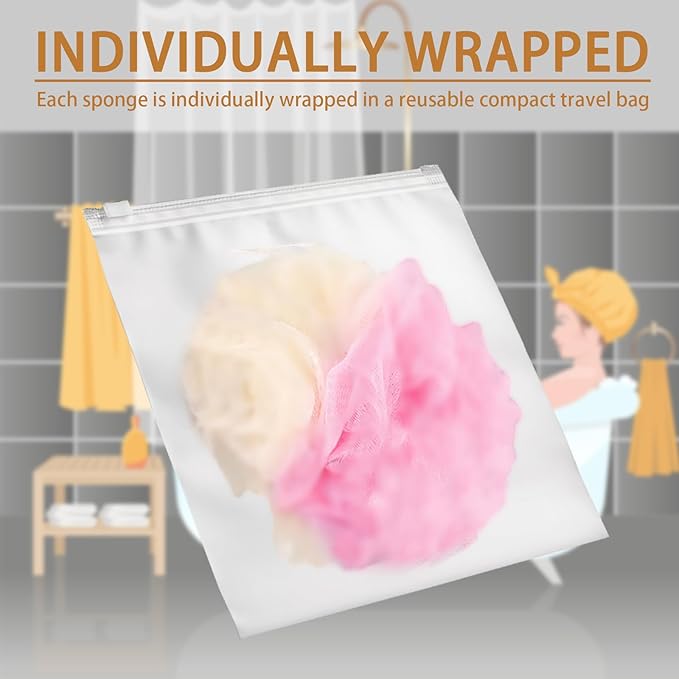 20 Pack Travel Loofah Individually Wrapped, Small Loofah Shower Puff, 30g Mini Bath Sponge Pouf Ball Body Sponges for Shower, Multicolor