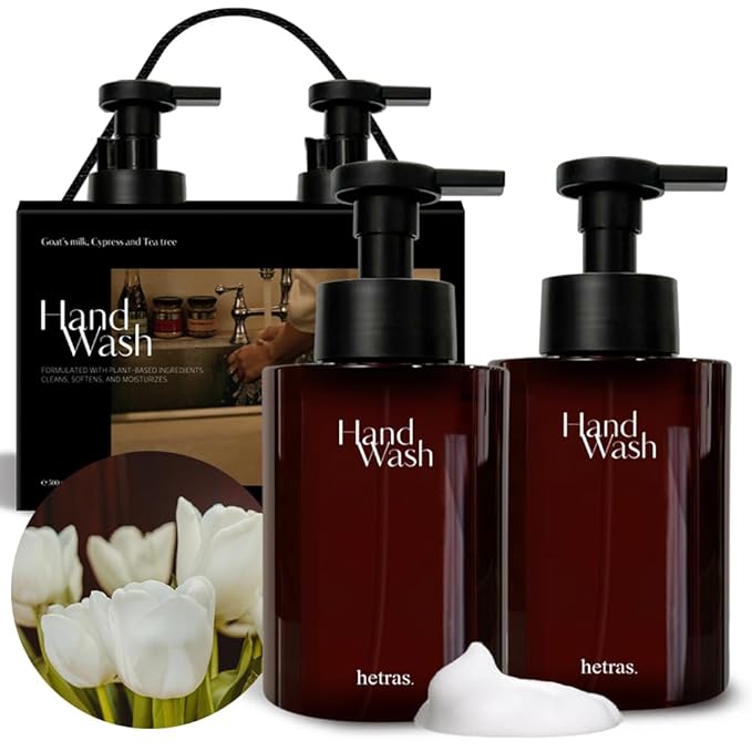 hetras. Perfume Bubble Hand Wash with Pump Dispenser 17.4 fl oz x 2 Pack | La Tulip Shower - Elegant Flowers Scent | Hydrates & Cleanses Skin | Gentle & Mild Ingredients