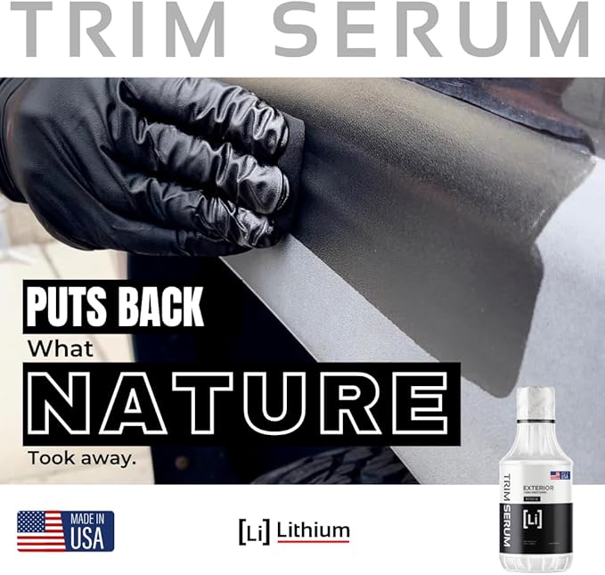 Trim Serum- Plastic Restorer for Cars- Restores Even the Most Damaged Plastic, Rubber, and Vinyl - Black Trim Restorer That Lasts For Months - Penetrates Plastic Pores Restoring Color (16 Oz)