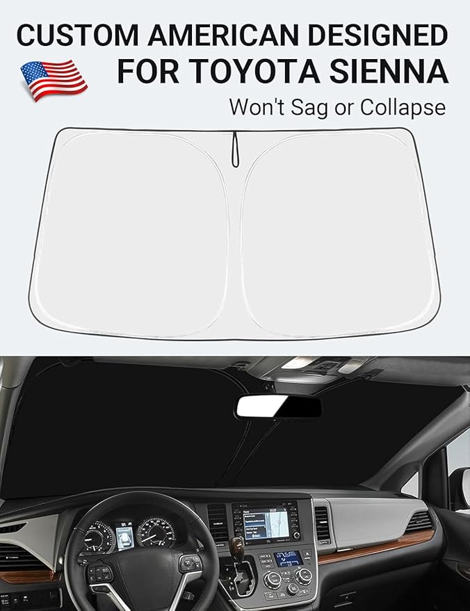 Proadsy Front Windshield Sun Shade Foldable Sunshade Protector Sun Visor Custom Fit 2011-2020 Sienna L LE SE XLE Limited Van Accessories 2025 Upgrade