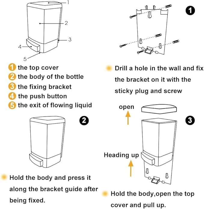 Manual Soap Dispenser Kitchen Bathroom Wall Mounted Hand Dispensers Commercial for Liquid Containers Shampoo Gel Chamber Plastic - (33.8 oz) 1000ml
