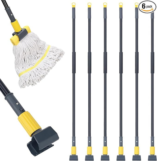 KeFanta Metal Mop Handle Commercial Heavy Duty,58" Industrial Mop Stick with Jaw Clamp,Wet Gripper Mops Head Replacement Holder for Floor Cleaning(6 Pack)