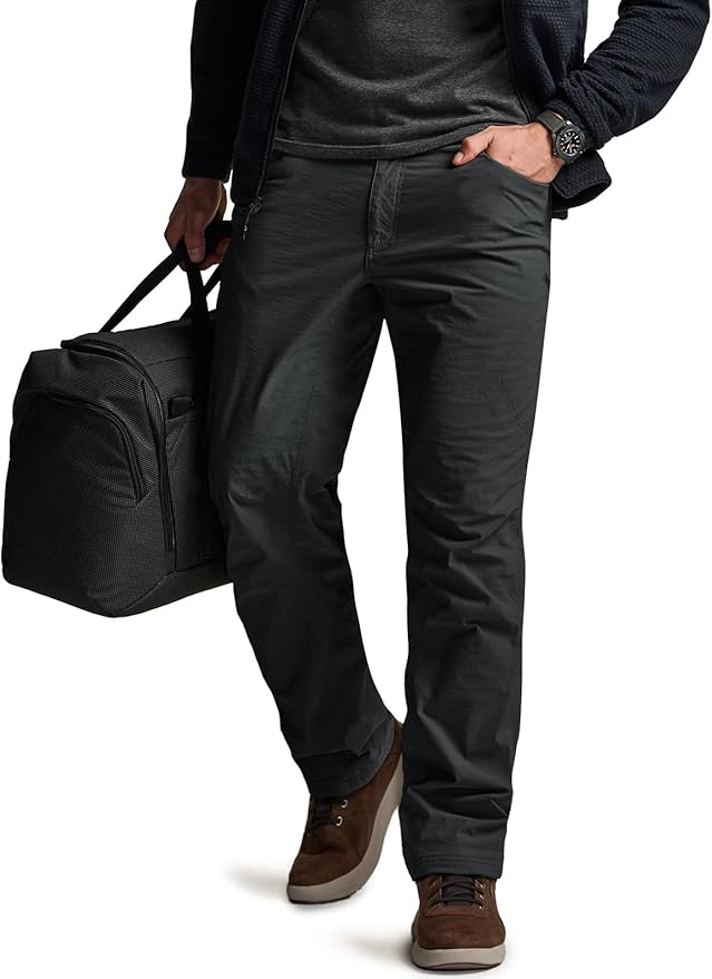 CQR Men's Winter Fleece Lined Pants, Water-Resistant Outdoor Stretch Work Pants, Windproof Casual Pants with Pockets
