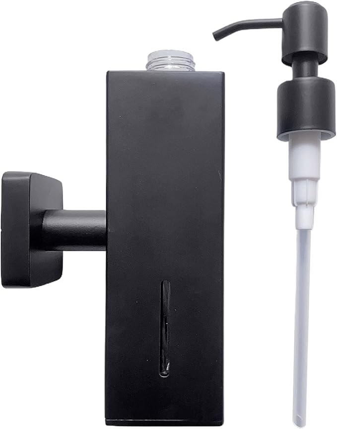 Soap Dispenser Stainless Steel Wall Mounted with Pump Drill-Free Rustproof Shower Soap Dispenser for Kitchen Bathroom Black Square