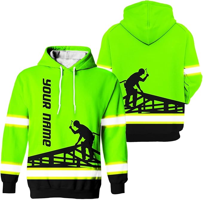Matedecor High Visibility Hi Vis Hoodie for Men - Jobs Collection Custom Name Class 3 Reflective Safety Workwear