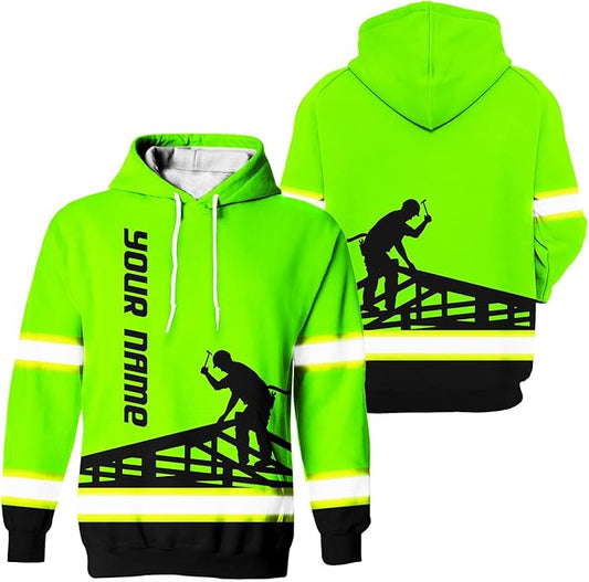 Matedecor High Visibility Hi Vis Hoodie for Men - Jobs Collection Custom Name Class 3 Reflective Safety Workwear