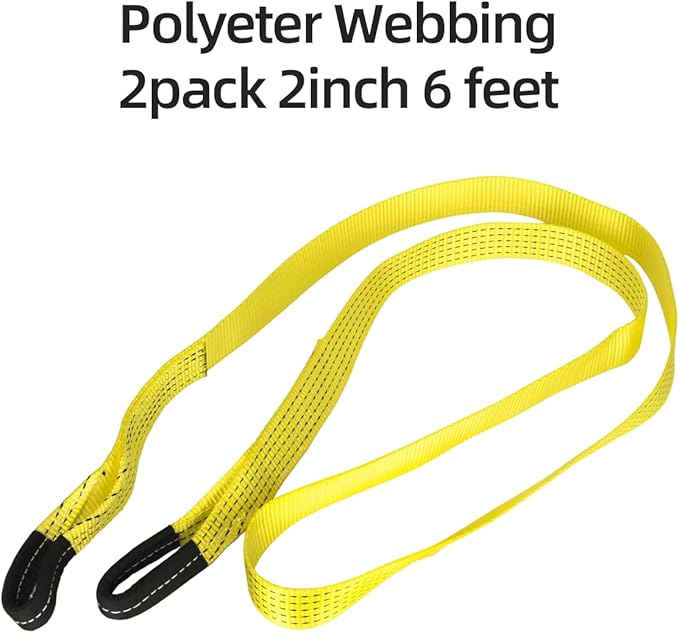 2 Pack 6' x 2" Lifting Sling Straps, 6 Feet Heavy Duty Lift Rigging Strap Tree Saver Recovery Securing Straps, Polyester Flat Towing Web Sling Winch Strap for Trailer, Hoist, Truck.