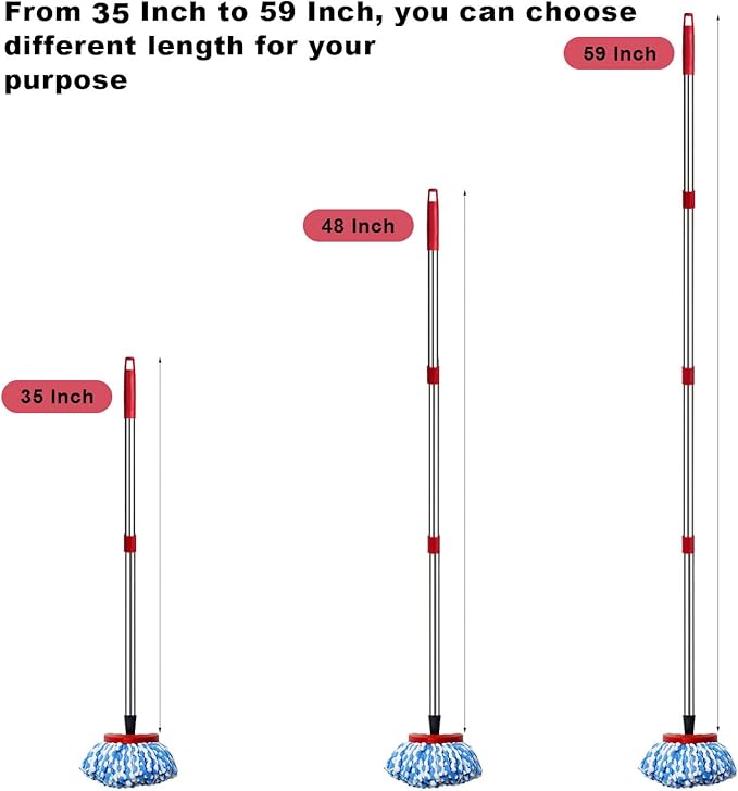 Spin Mop Replacement Handle - 4 Section Mop or Broom Handle/Stick Compatible with O Cedar Spin Mop Refills and Brooms, 30" to 59", American Threaded Joint End (Mop Head Not Included)