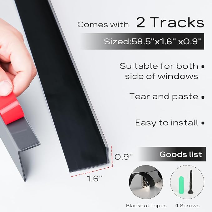 100% Blackout PVC Light Blocking Strip for Window Shades and Blinds Both Sides Tracks for Blackout Shades Easy to Install for BedroomGreat for Bedroom Nursery (L-Shaped Grey-2pcs, 58.5")