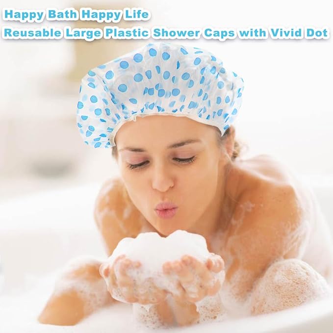 18Pcs Plastic Shower Caps for Women Waterproof Bath Caps Bathing Hair Cap Reusable Shower Caps for Shower,Spa,Salon,Housework,Girls,Home,Travel (Blue)