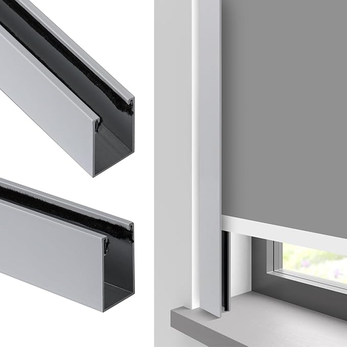 100% Blackout U-Channel Aluminum Light Blocking Strip for Window Shades Roller and Blinds Both Sides Tracks for Blackout Shades Easy to Install Great for Bedroom Nursery (Grey-2pcs, 58.5")