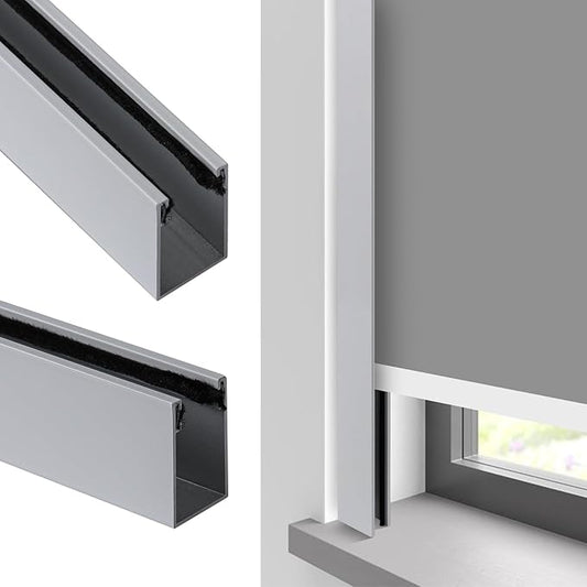 100% Blackout U-Channel Aluminum Light Blocking Strip for Window Shades Roller and Blinds Both Sides Tracks for Blackout Shades Easy to Install Great for Bedroom Nursery (Grey-2pcs, 58.5")