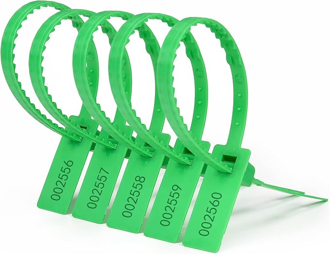 Heavy Duty Plastic Security Seal - Self Locking Tamper Evident Shipping Tags, Numbered Pull Tight Securing Straps for Truck Trailer, Length 337 mm 13.2" (Green 1000 PCS)
