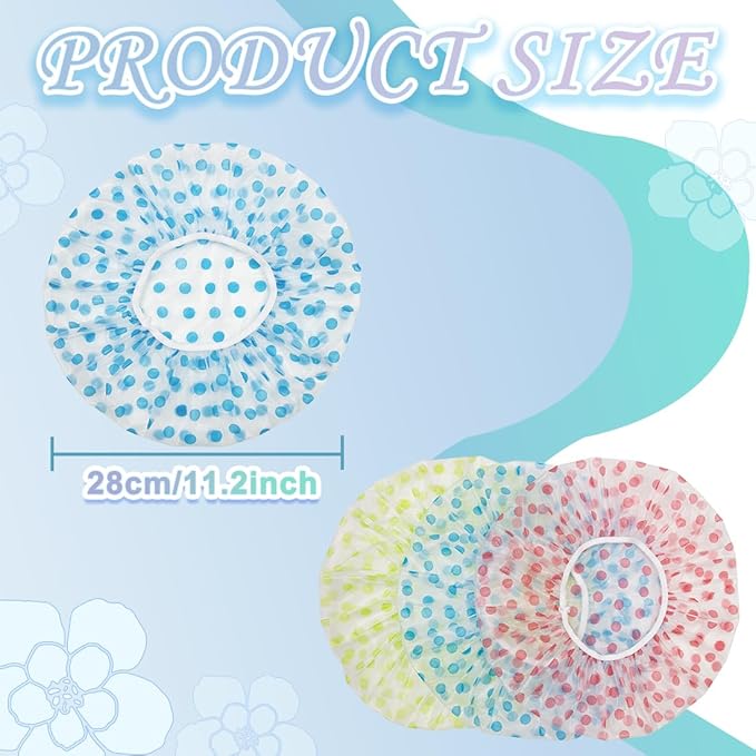 18Pcs Plastic Shower Caps for Women Reusable Waterproof Bath Caps Bathing Hair Cap Shower Caps for Shower,Spa,Salon,Housework,Girls,Home,Travel (Pink+Blue+Green)