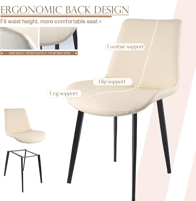 Dining Chairs, Modern PU Leather Dining Chairs, Dining Room Chairs with Sturdy Metal Legs, Upholstered Seat Kitchen Chairs for Living Room, Restaurant (Beige, Set of 4)